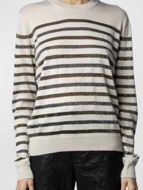 Zadig & Voltaire Cream Crewneck Sweater with Gold Stripes